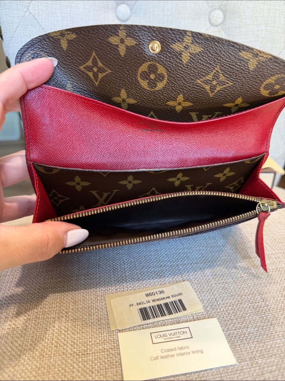 LOUIS VUITTON Portefeuille EMILIE WALLET MONOGRAM CANVAS ROUGE RED Box Dust Bag - Picture 9 of 14